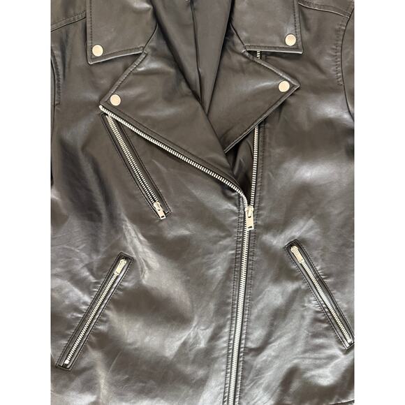 Uniqlo Zip Faux Leather Black Moto Biker Grunge Edgy Biker Classic Jacket-S - Picture 3 of 5